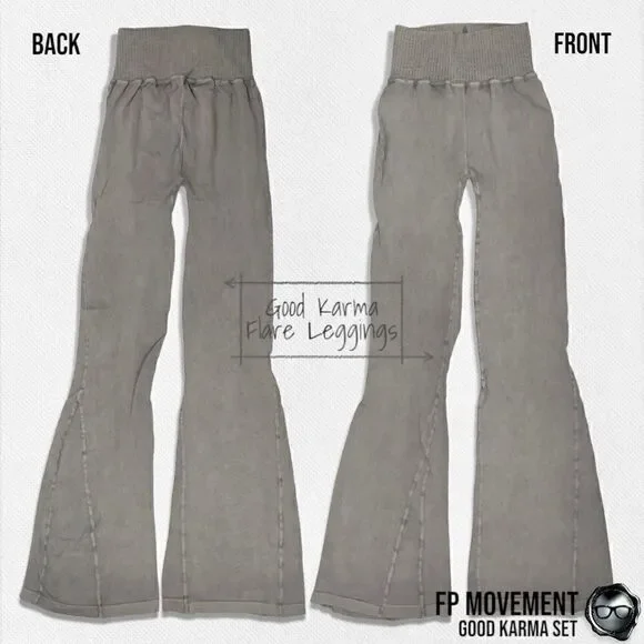 FP MOVEMENT GOOD KARMA SET: CROP TANK BRA + FLARE LEGGINGS IN MUSHROOM & GREEN - Picture 10 of 15